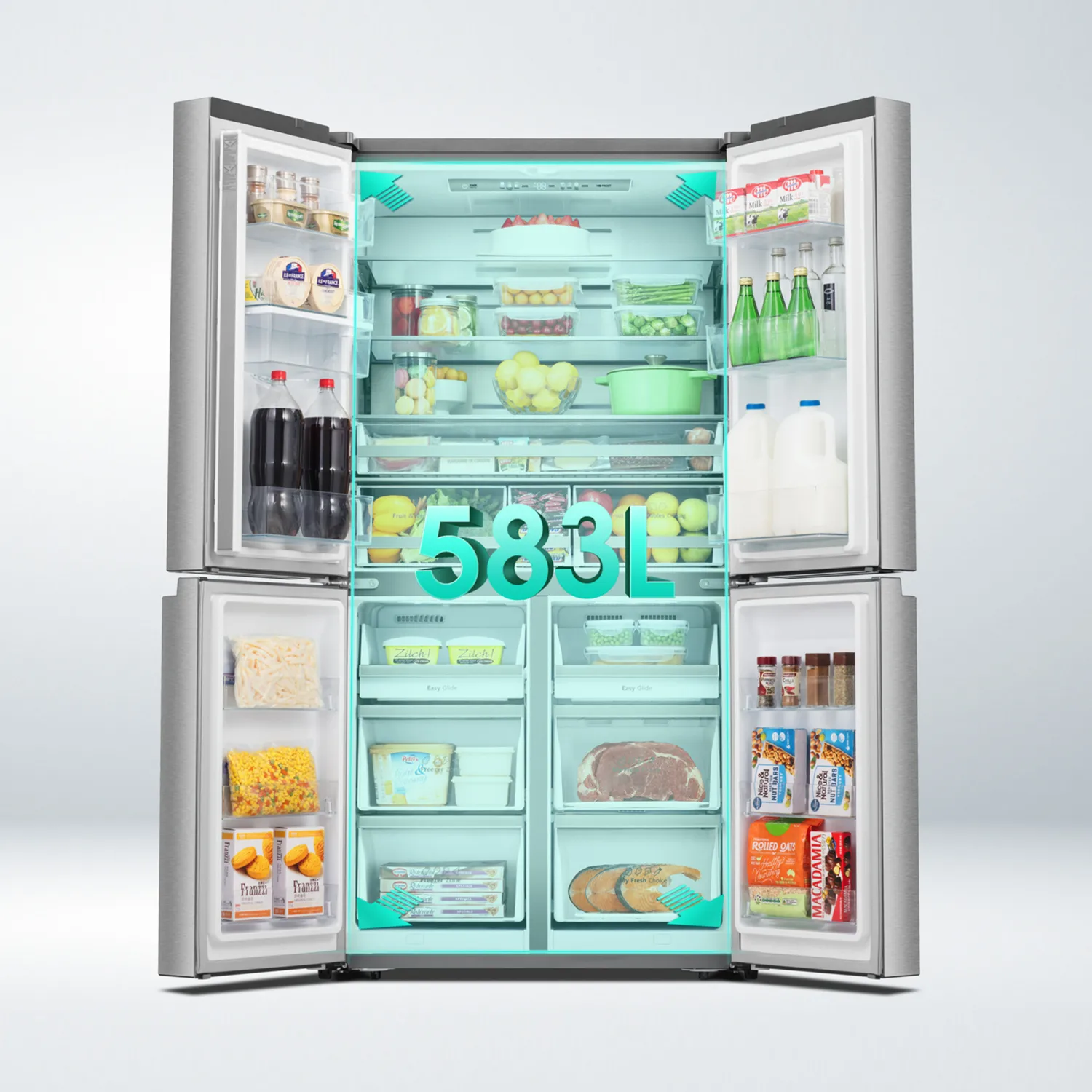 Hisense 579L 26CFT Four-Door No Frost Inverter Refrigerator, Stainless Steel – RQ749N4ASU