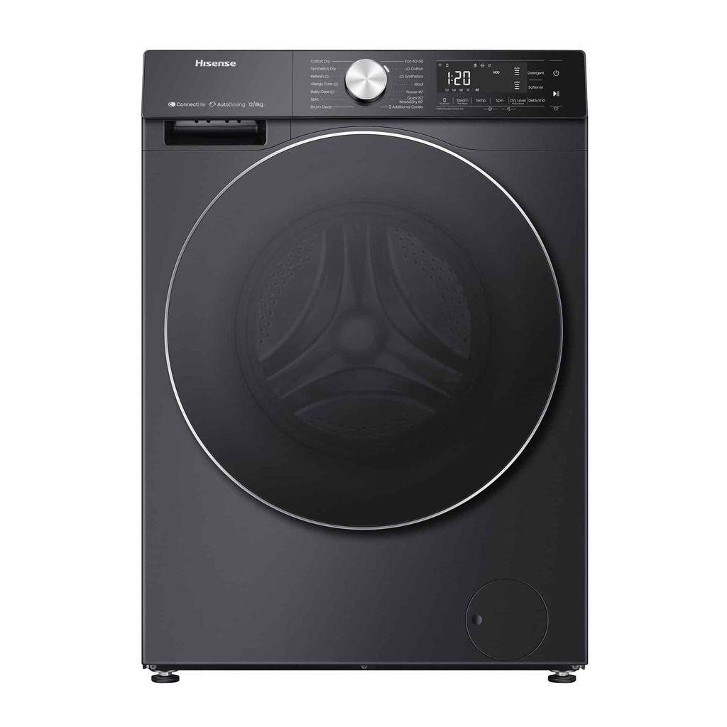 Hisense 12kg Wash / 8kg Dry Inverter Washer-Dryer, Premium Black – WD5S1245BB