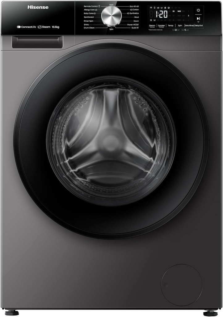 Hisense 10.5kg 1400rpm Inverter Front-Load Washing Machine, Titanium – WF3S1043BT
