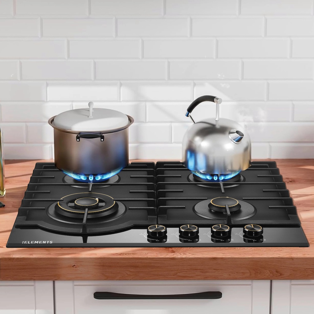 KB Elements 4-Burner Gas Hob & Cooktop, Black – ELK130GH4