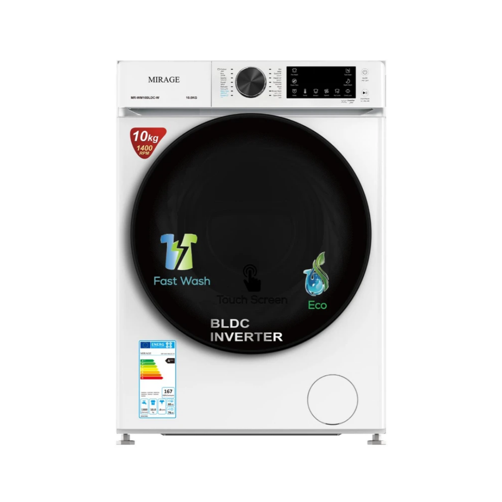 Mirage 1400rpm Inverter Front-Load Washing Machine, Black – MR-WM10BLDC-W